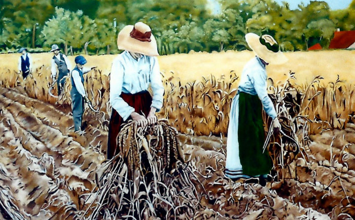 Pintura titulada "récolte mais 2" por Gerard Monborren, Obra de arte original, Oleo