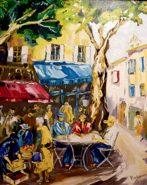 Painting titled "terrasse de café" by Gerard Monborren, Original Artwork, Oil