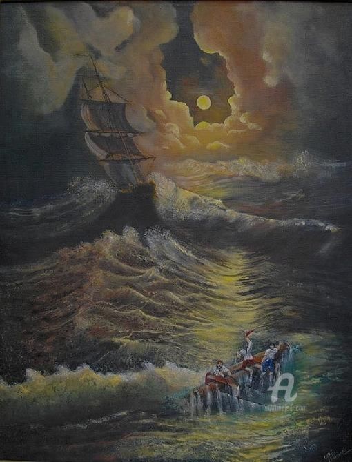 Painting titled "Les naufragés du cl…" by Gérard Pinel, Original Artwork, Oil