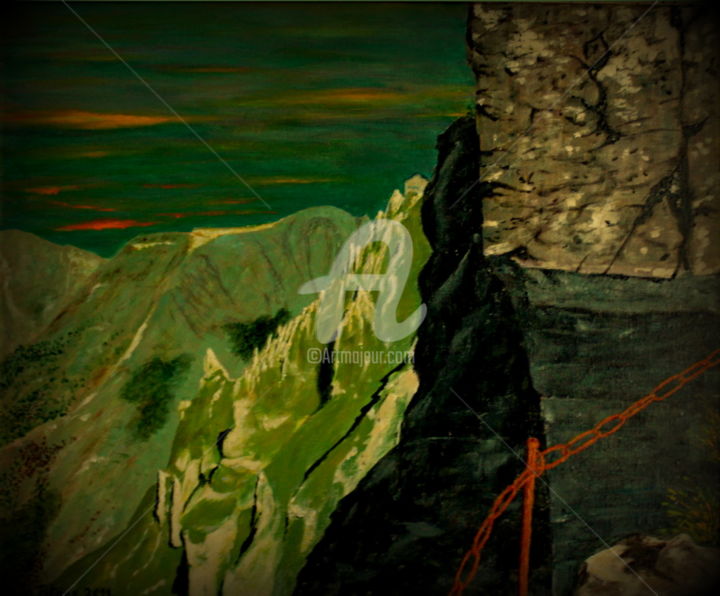 Painting titled "Sentier de crête au…" by Gérard Pitavy, Original Artwork, Acrylic