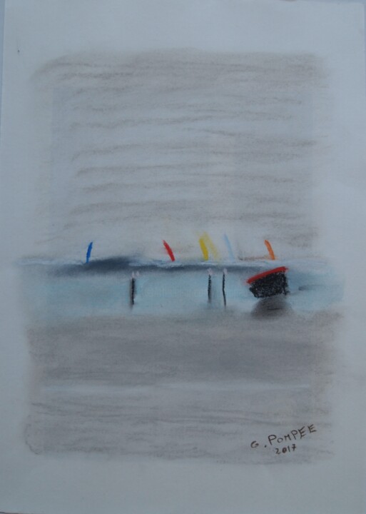 Drawing titled "paysage marin" by Gerard Pompee, Original Artwork, Pastel