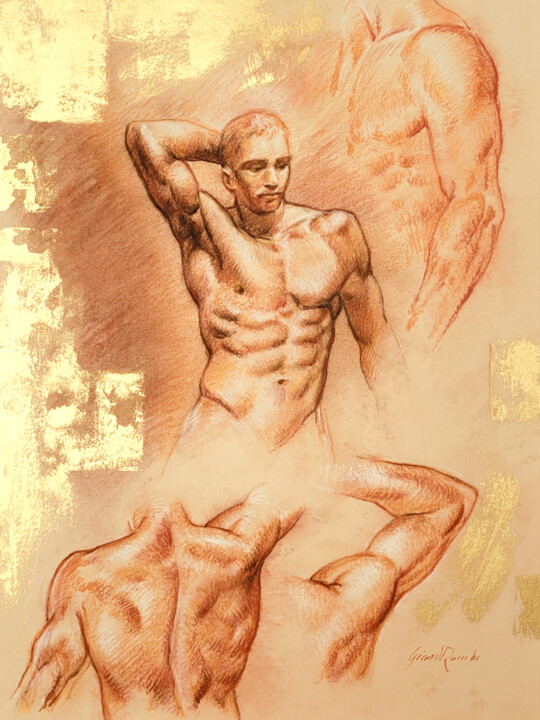 Desenho intitulada "ADONIS ÉTUDE" por Gérard Rombi, Obras de arte originais, Pastel Montado em Cartão