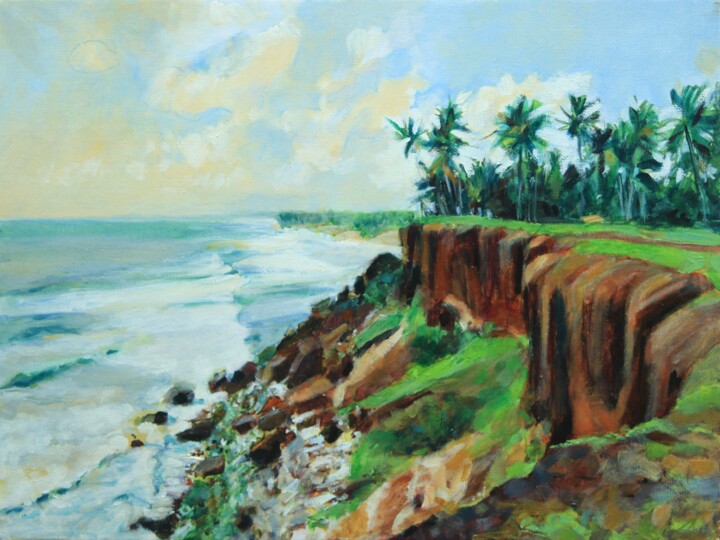 Painting titled "Falaises du Kerala" by Gérard Valluet, Original Artwork, Oil