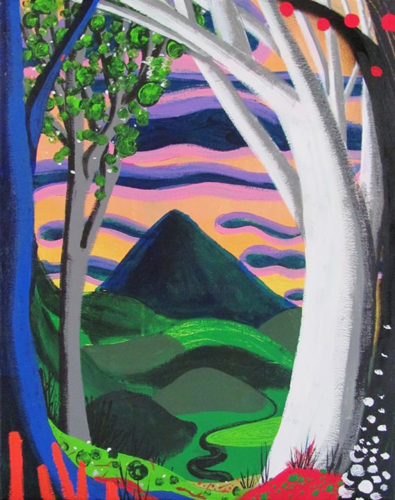 Painting titled "Amanecer y volcan,…" by Gerardo Gomez, Original Artwork
