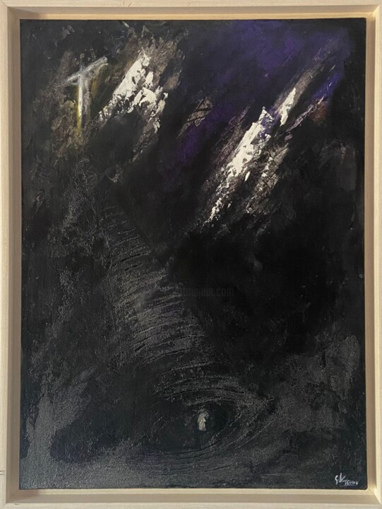 Painting titled "DARKNESS" by Gerardo Viggiano, Original Artwork, Oil Mounted on Wood Stretcher frame