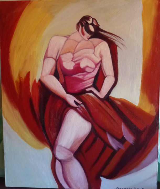 Painting titled "Mujer Posando" by Gerardo Rodriguez Granda, Original Artwork, Oil Mounted on Other rigid panel