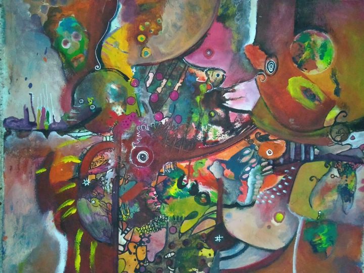 Painting titled "Ocupados pinceles" by Gerardo Cardenas, Original Artwork, Oil