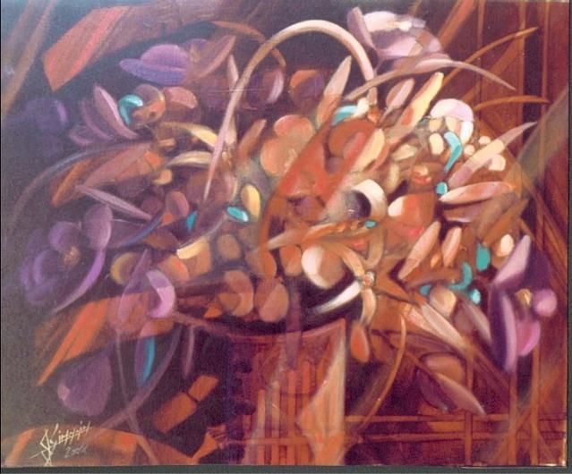 Malerei mit dem Titel "Bouquet rouge" von Gérard Simonin, Original-Kunstwerk