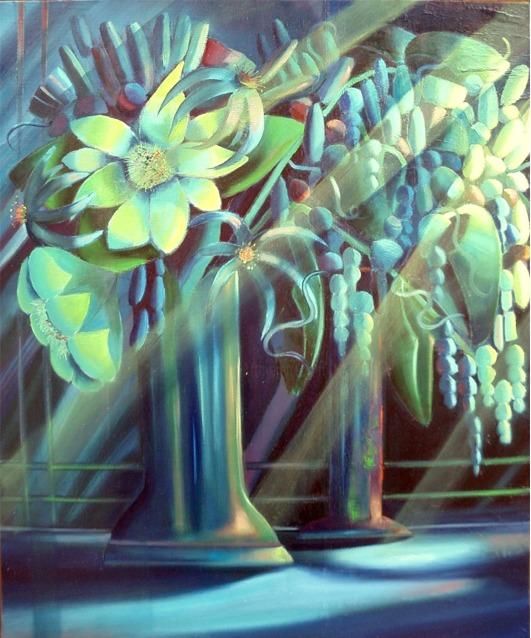 Malerei mit dem Titel "Bouquet bleu" von Gérard Simonin, Original-Kunstwerk