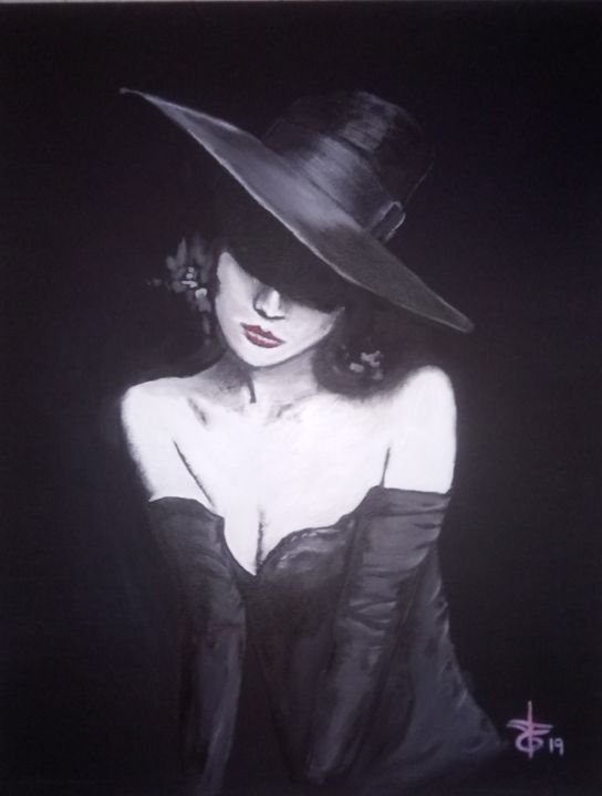 Peinture intitulée "femme au chapeau 2" par Gerard Taillefesse, Œuvre d'art originale, Acrylique