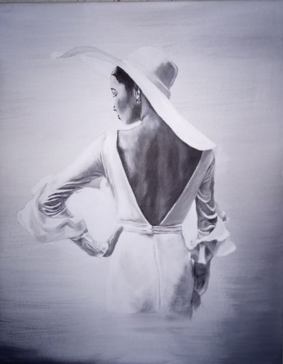 Schilderij getiteld "Femme au chapeau" door Gerard Taillefesse, Origineel Kunstwerk, Acryl