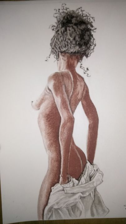 Drawing titled "femme de dos" by Gerard Taillefesse, Original Artwork, Charcoal