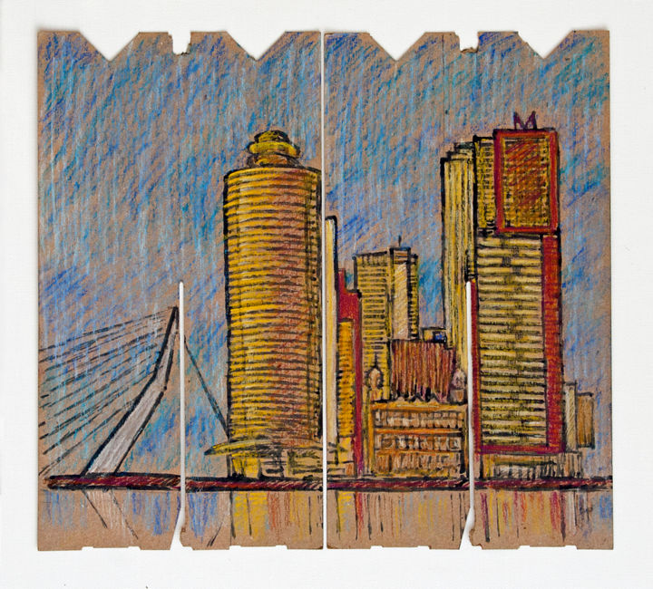 Peinture intitulée "SKYLINE 1 (Rotterda…" par Gerard Van Velzen, Œuvre d'art originale, Pastel