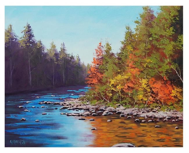 제목이 ":Autumn River Colors"인 미술작품 Graham Gercken로, 원작, 기름