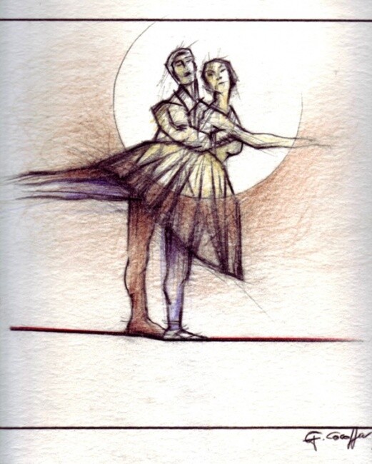 Dessin intitulée "Ballo su filo" par Geremia Cocozza, Œuvre d'art originale, Autre