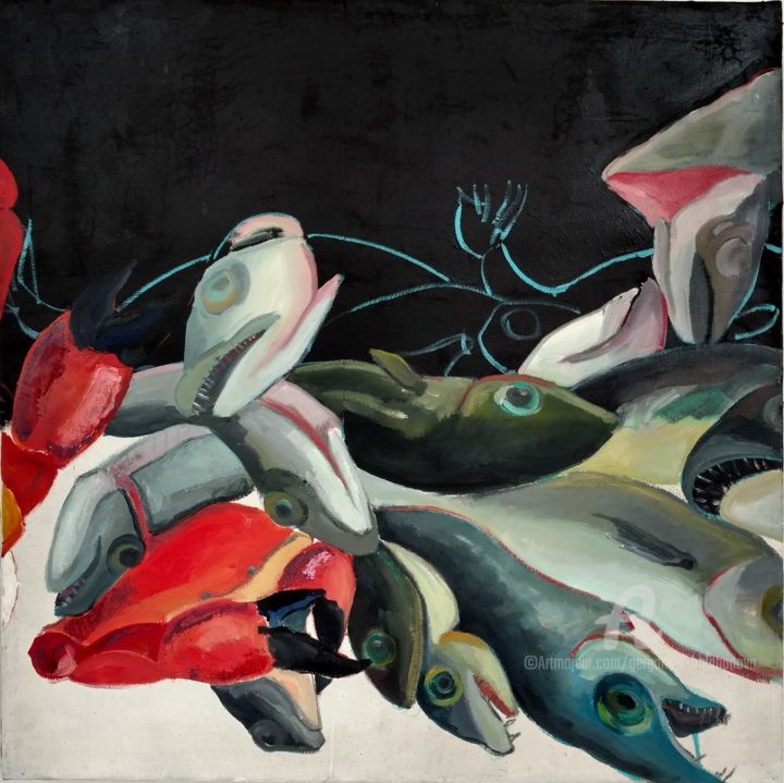 Peinture intitulée "Fish market" par Gergana Balabanova, Œuvre d'art originale, Huile