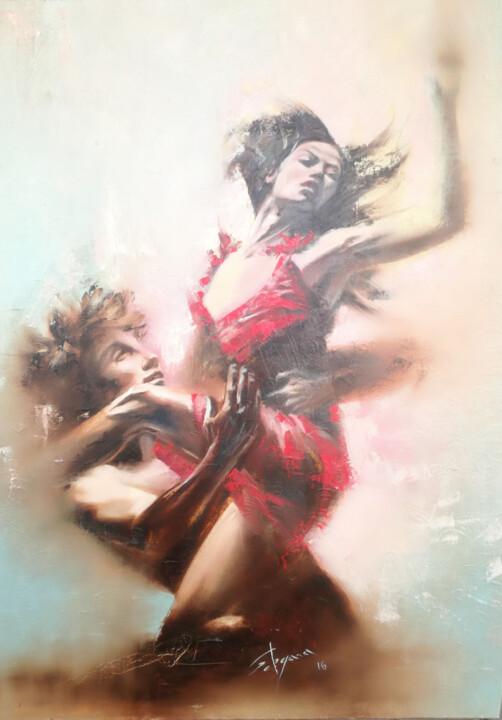 Painting titled "Tango from Gergana…" by Gergana Vladova, Original Artwork, Oil Mounted on Wood Stretcher frame