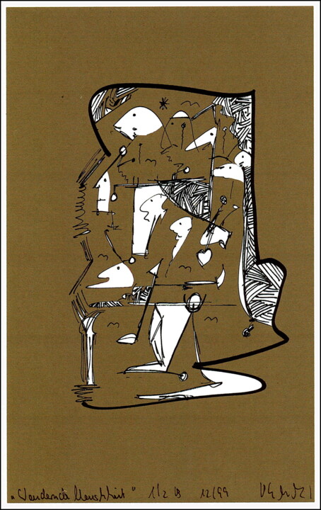 Gravures & estampes intitulée ""Wandernde Menschhe…" par Gerhard Pollheide, Œuvre d'art originale, Impression numérique