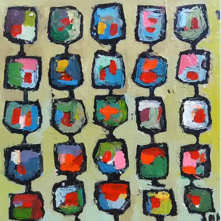 Painting titled "DES VERRES DE TOUTE…" by Germain Henneka, Original Artwork, Acrylic Mounted on Cardboard