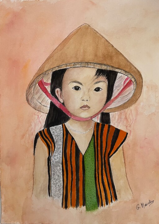 Peinture intitulée "Lan-Ahn la petite v…" par Germaine Mauclere, Œuvre d'art originale, Aquarelle
