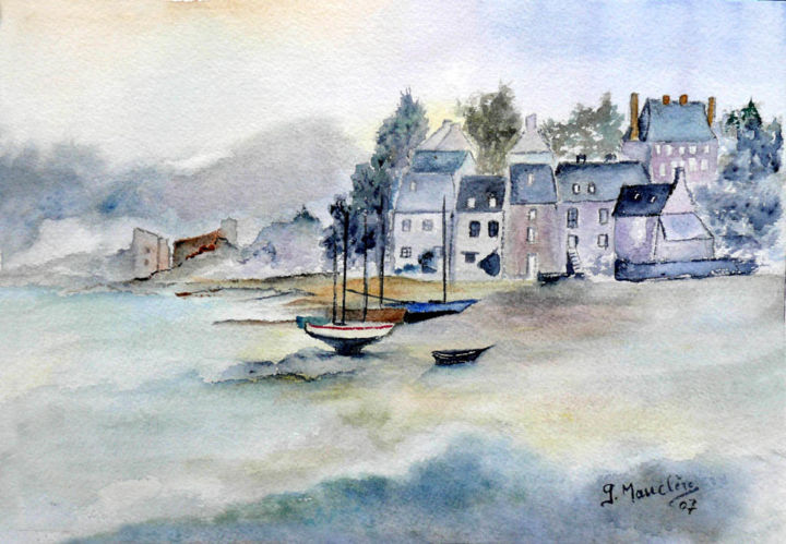 Painting titled "Le Guildo d'après M…" by Germaine Mauclere, Original Artwork, Watercolor Mounted on Other rigid panel