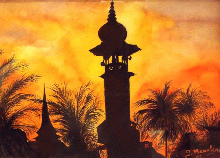 Peinture intitulée "mosquee-negara-kual…" par Germaine Mauclere, Œuvre d'art originale