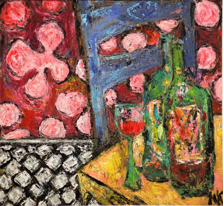 Painting titled "VERRE A LA CHAISE B…" by Germain Henneka, Original Art, Acrylic