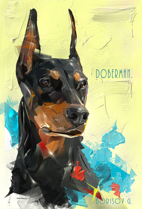 Digitale Kunst mit dem Titel "Doberman." von German Borisov, Original-Kunstwerk, Digitale Malerei
