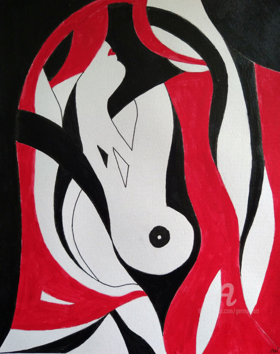 Painting titled "Red lips" by Germaneart, Original Artwork, Acrylic