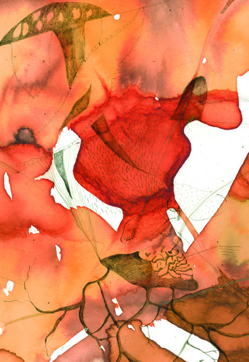 Pintura titulada "Substance rouge" por Alicia Grange, Obra de arte original, Acuarela