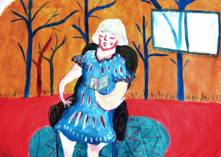 Pintura titulada "La liseuse" por Alicia Grange, Obra de arte original, Gouache