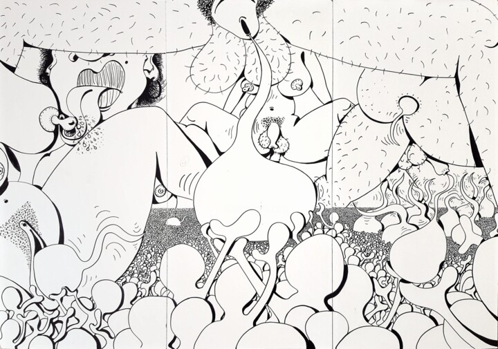 Zeichnungen mit dem Titel "Orgie der sexuellen…" von Gero Pöpel, Original-Kunstwerk, Marker