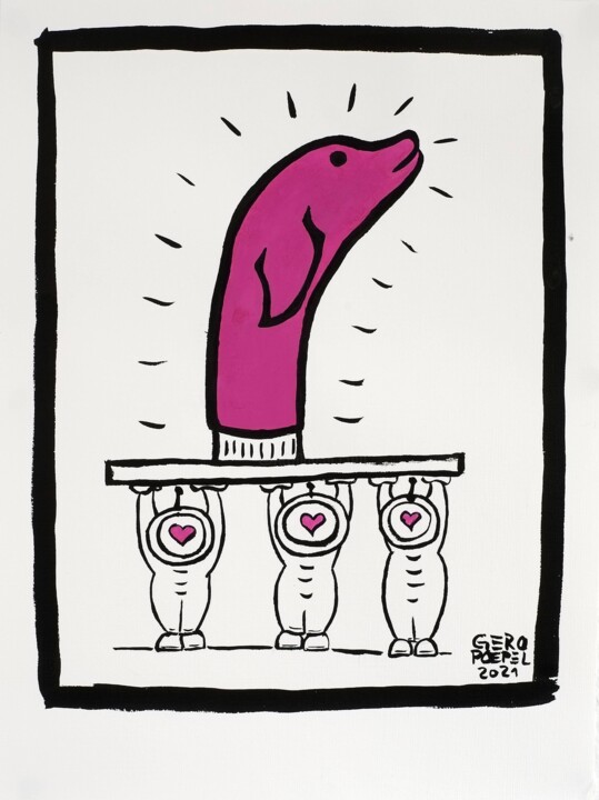 Rysunek zatytułowany „Untitled (Pink Dolp…” autorstwa Gero Pöpel, Oryginalna praca, Atrament