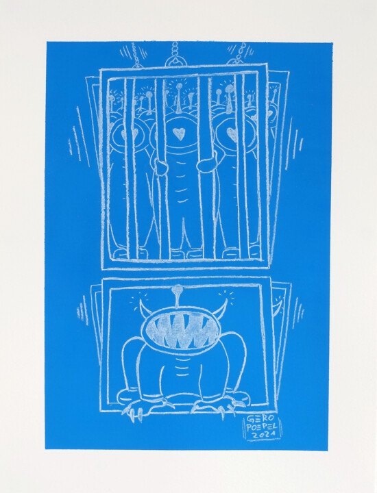 Zeichnungen mit dem Titel "untitled (Imprisone…" von Gero Pöpel, Original-Kunstwerk, Kreide