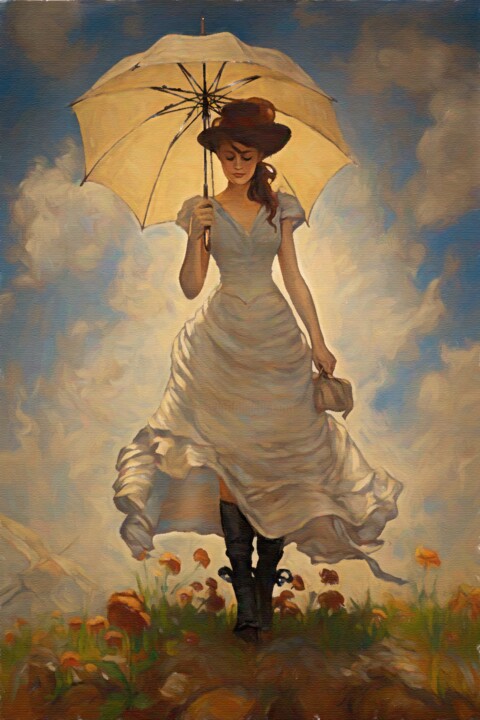 Digital Arts titled "Woman With A Parasol" by Gerry Martinez, Original Artwork, Digital Painting