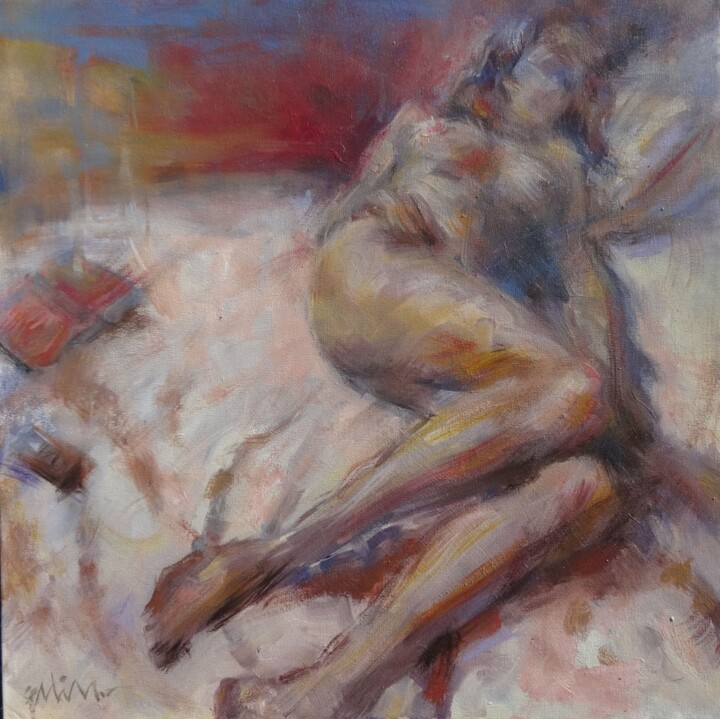 Painting titled "Pause. Oil Painting…" by Gerry Miller, Original Artwork, Oil Mounted on Cardboard