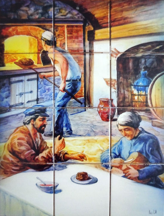 Peinture intitulée "fg-p02.jpg" par Gestos Nativos - Azulejos Pintados À Mão Hand Painted Tiles, Œuvre d'art originale
