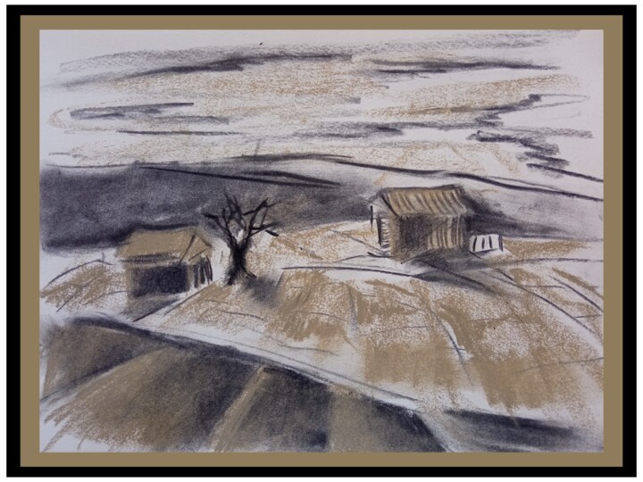 Desenho intitulada ""Un lieu de solitud…" por Gevorg Koninyan, Obras de arte originais, Carvão
