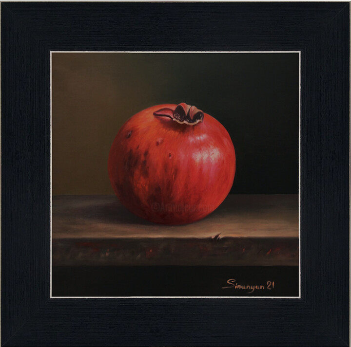 Ζωγραφική με τίτλο "Pomegranate (16x16…" από Gevorg Sinanyan, Αυθεντικά έργα τέχνης, Λάδι Τοποθετήθηκε στο Ξύλινο φορείο σκε…