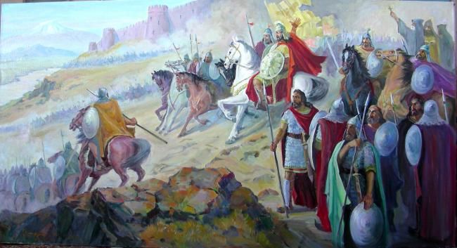 Malarstwo zatytułowany „The Battle of Avara…” autorstwa Gevorg Avagyan, Oryginalna praca