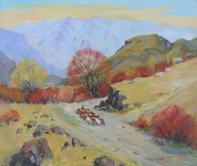 Painting titled "Autumn in mountains" by Gevorg Avagyan, Original Artwork, Oil