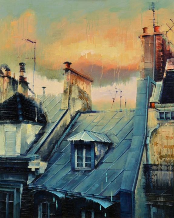 Peinture intitulée "rooftop paris" par Yi Ge, Œuvre d'art originale, Huile