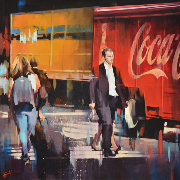 Peinture intitulée "Cocacola bus" par Yi Ge, Œuvre d'art originale, Huile
