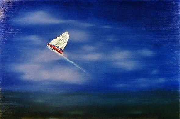 Painting titled "Sailing in a Blue D…" by Geoffrey Fontaigne, Original Artwork, Oil