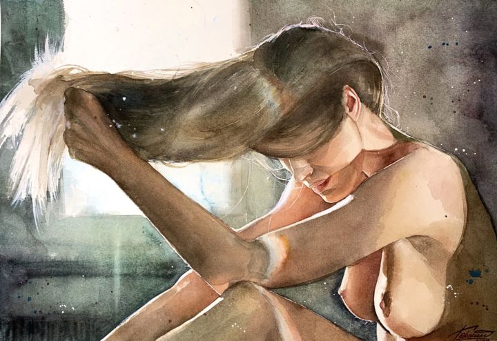 Painting titled "Morning routine" by Polina Gerasimenko, Original Artwork, Watercolor