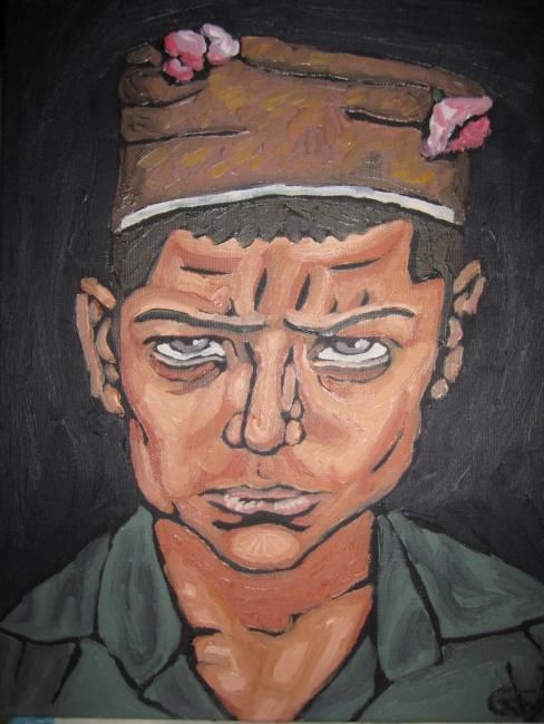 Painting titled "War child with rose…" by Ggf, Original Artwork