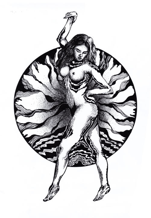 Dibujo titulada "queen of stoned" por Ghalihfs_ Subhakti, Obra de arte original, Tinta