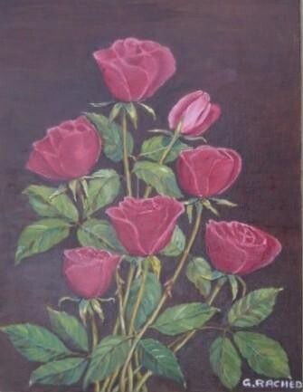 Painting titled "Bunch of Roses" by Ghassan Rached, Original Artwork, Oil