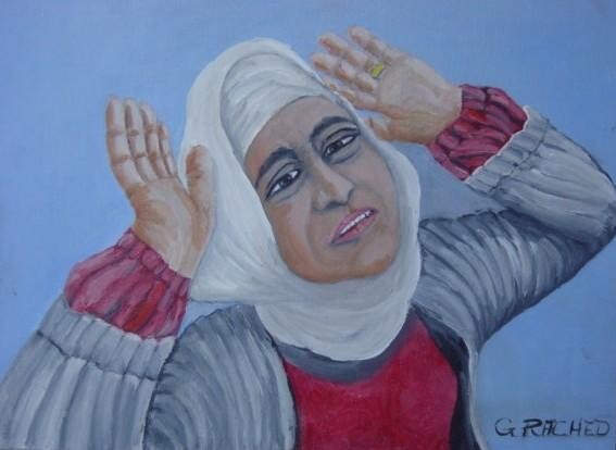Painting titled "Desolete Woman" by Ghassan Rached, Original Artwork, Oil