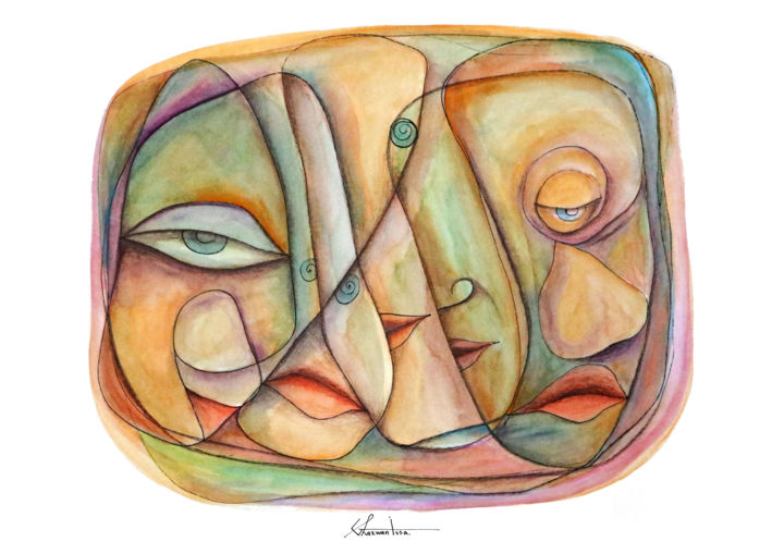 Pintura intitulada "simple complicated-1" por The King Arter, Obras de arte originais, Aquarela